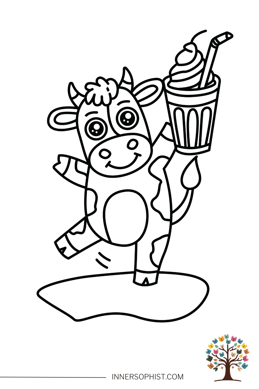 Cow with Milkshake - Coloring Page — free printable coloring page