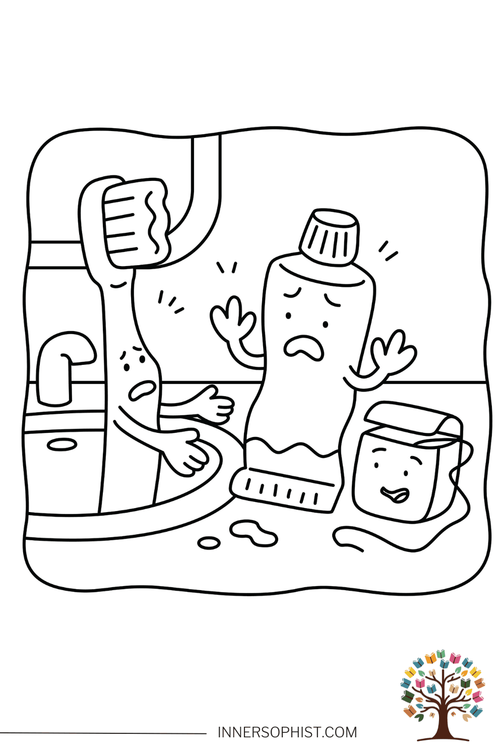 Toothbrush Sink Drama Coloring Page — free printable coloring page