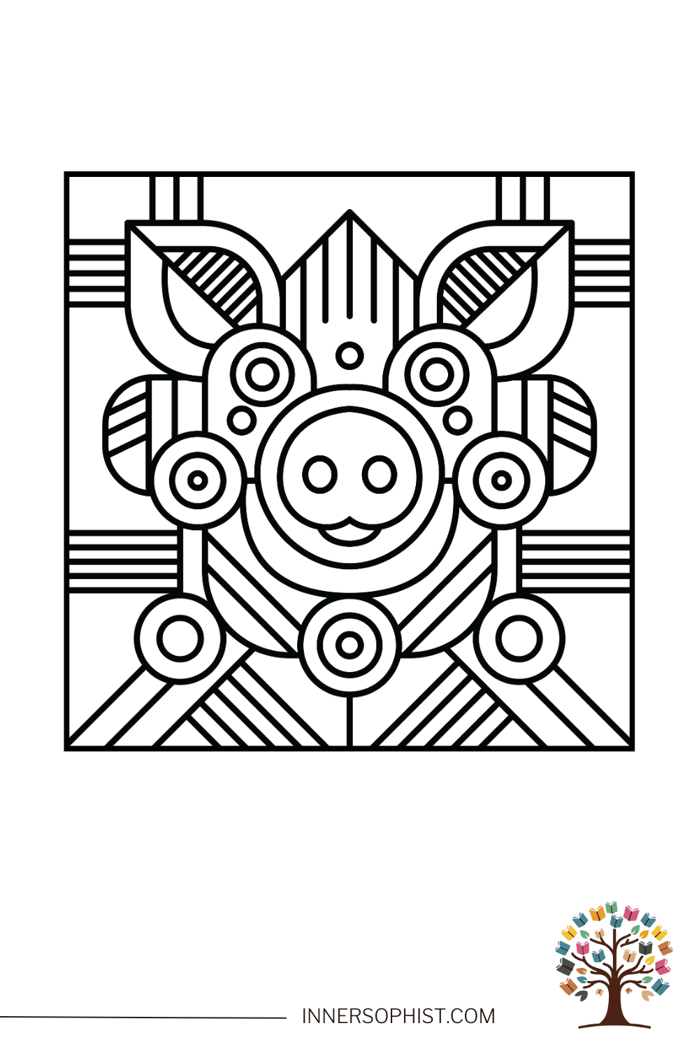Abstract Pig Design Coloring Page — free printable coloring page