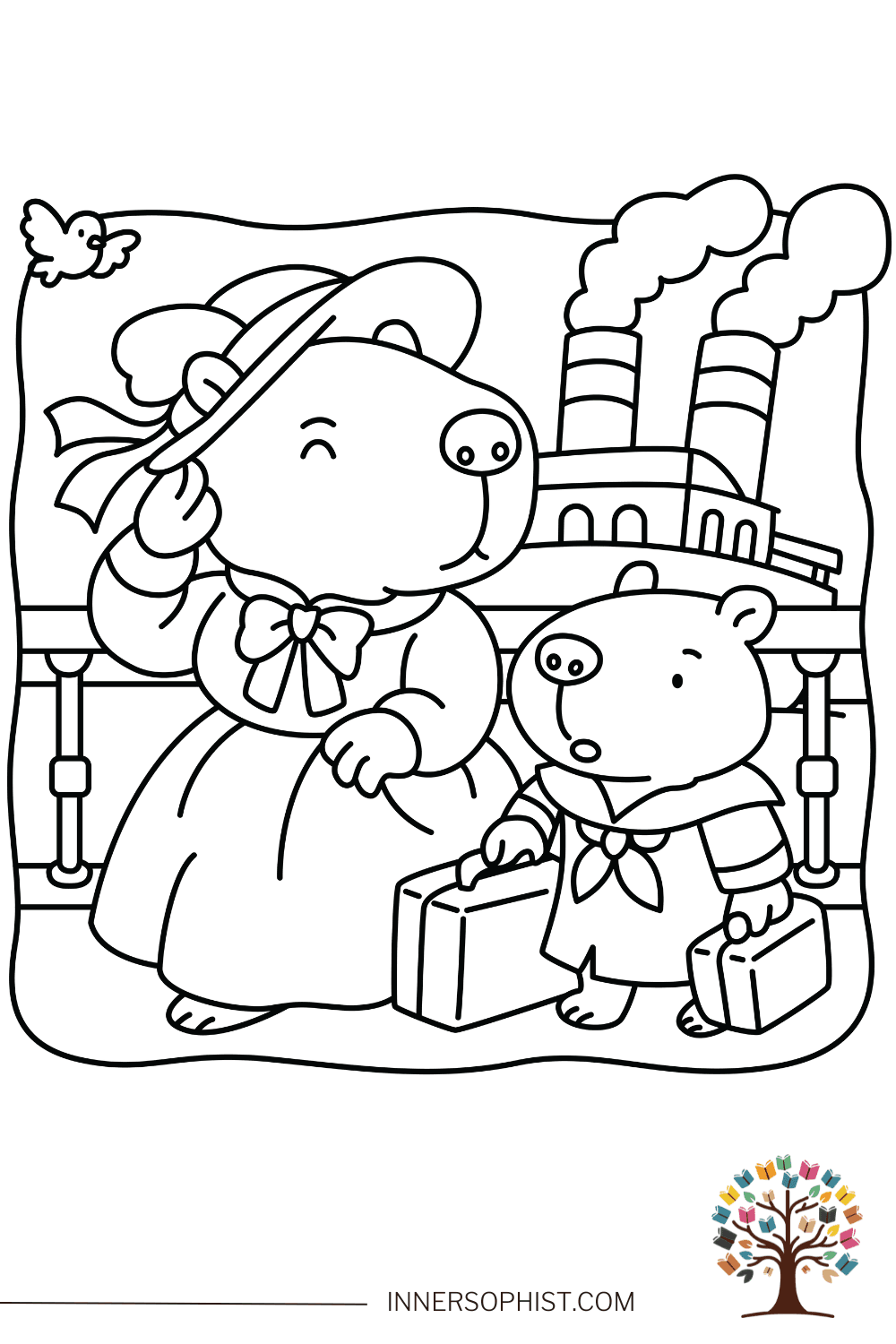 Capybara Traveling Coloring Page — free printable coloring page