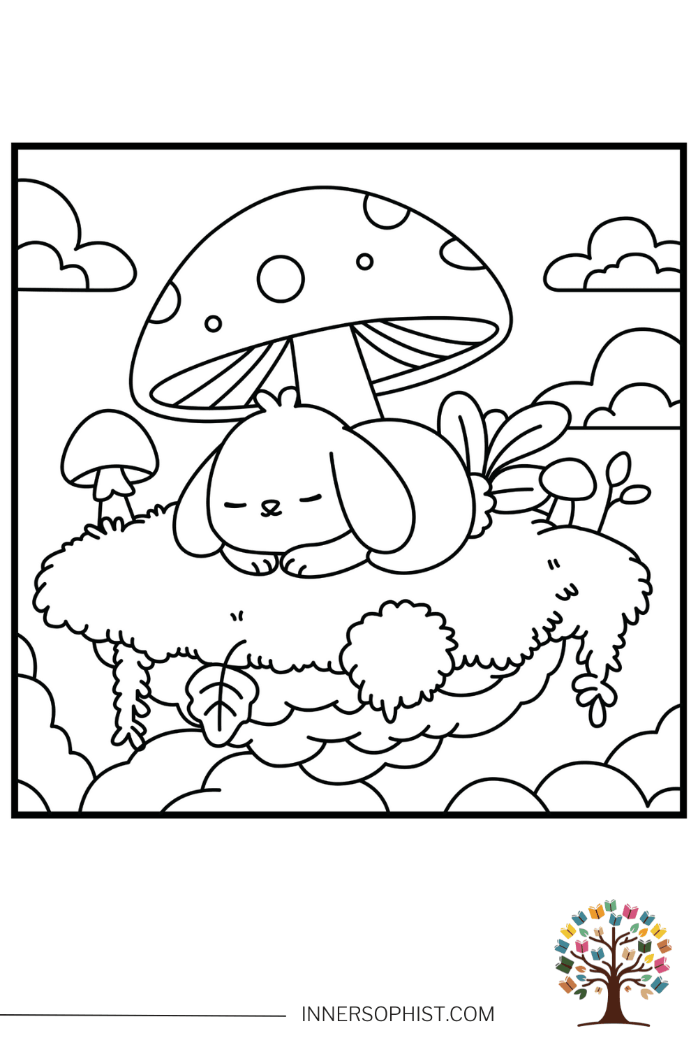 Cute Coloring Page - Sleeping Bunny — free printable coloring page
