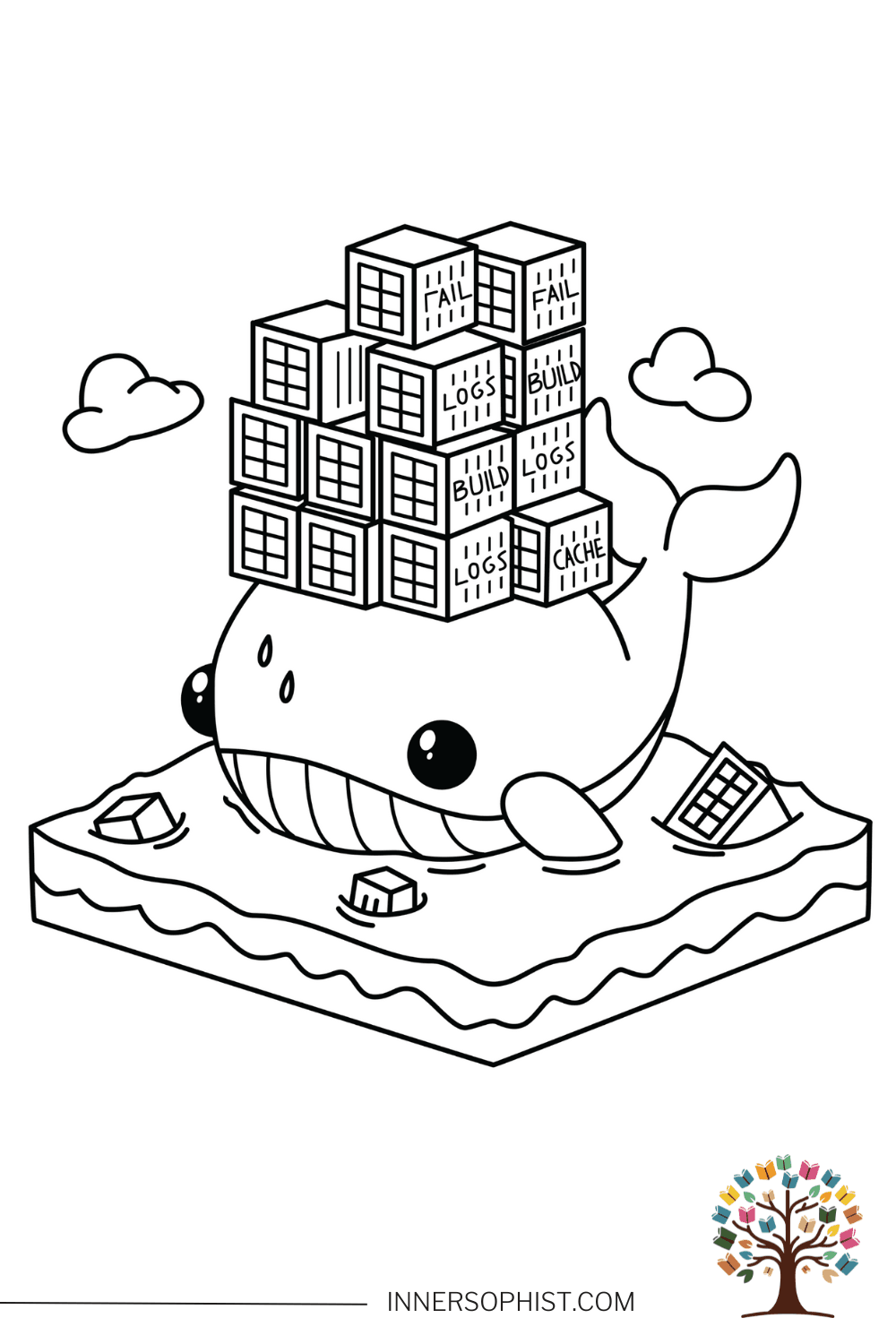 Docker Whale Overload Coloring Page — free printable coloring page