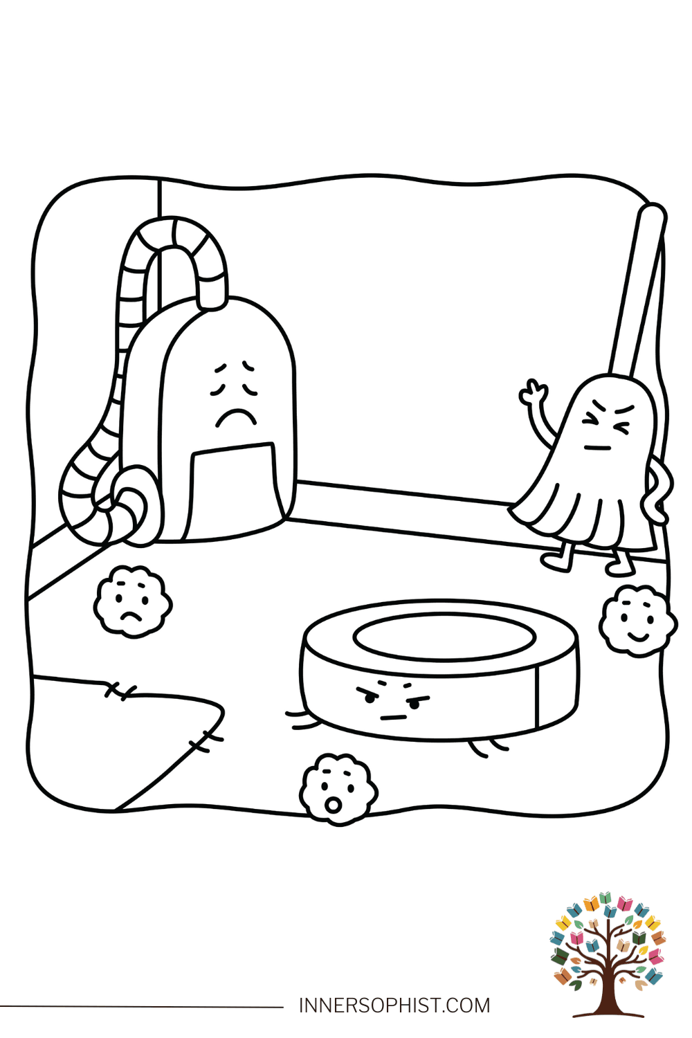 Robot Cleaning Showdown Coloring Page — free printable coloring page