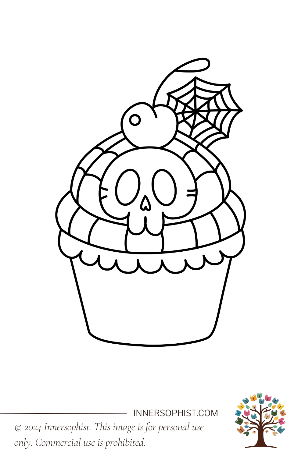 Spooky Skull Cupcake - Coloring Page — free printable coloring page
