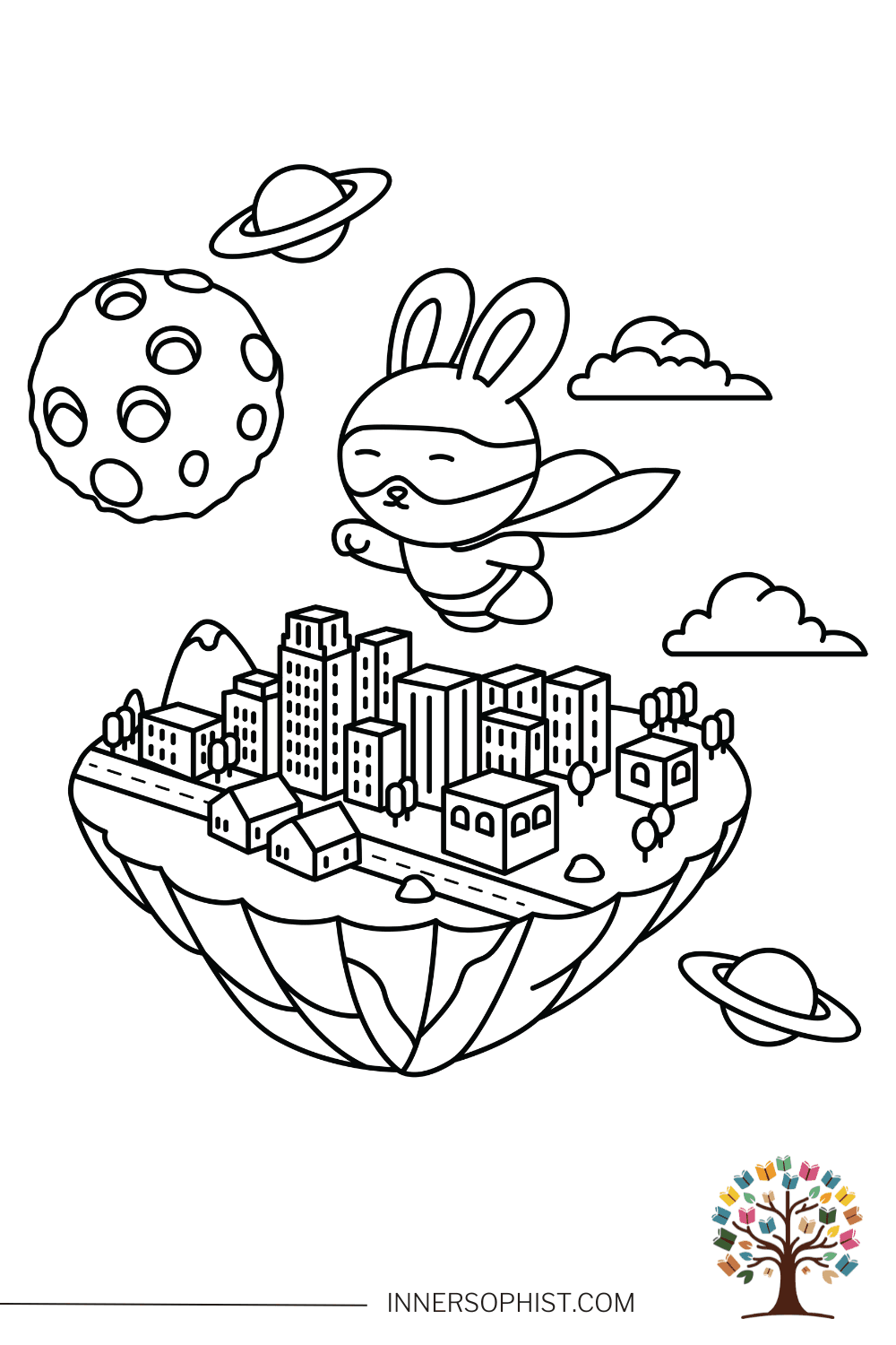 Superhero Coloring Page - Flying Bunny Hero — free printable coloring page