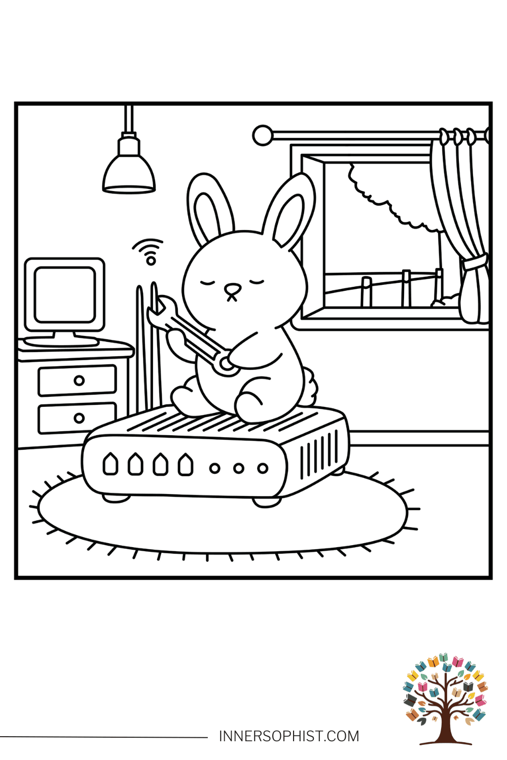 WiFi Bunny Coloring Page — free printable coloring page