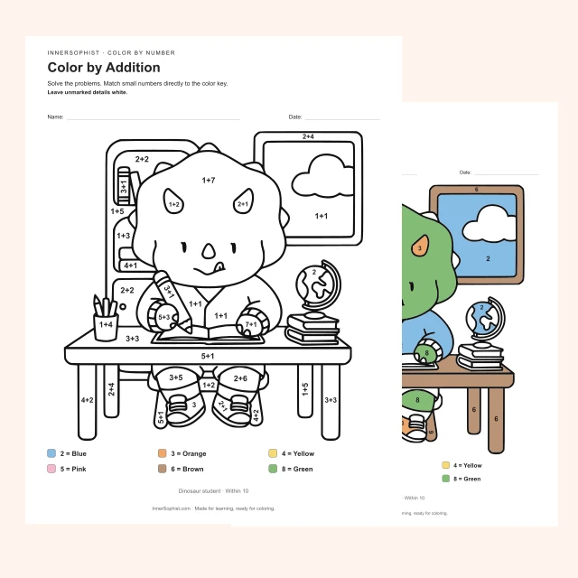Color-by-number worksheet and color key