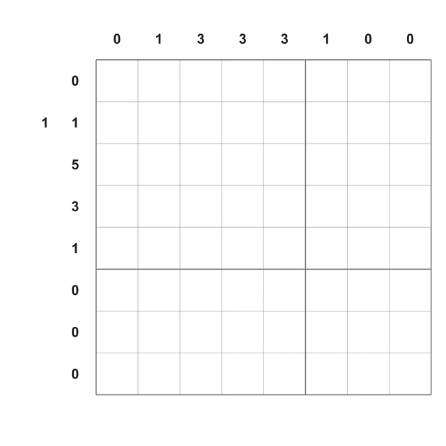 Pixel Logic worksheet with numbered row and column clues around an empty grid