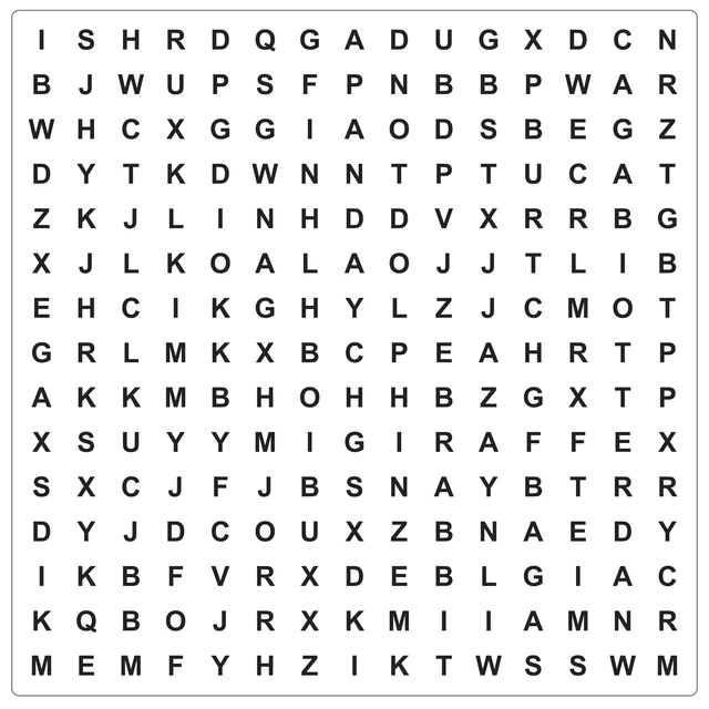 Generated animal word search with a square letter grid